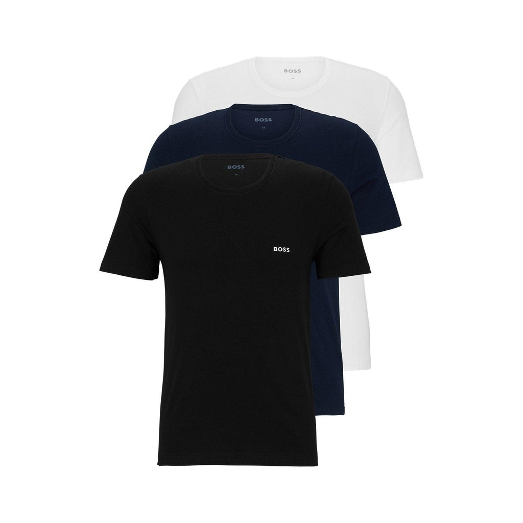 BOSS 3 Pack Classic Logo-Embroidered Cotton T-Shirts - White/Navy/Black - Utility Bear