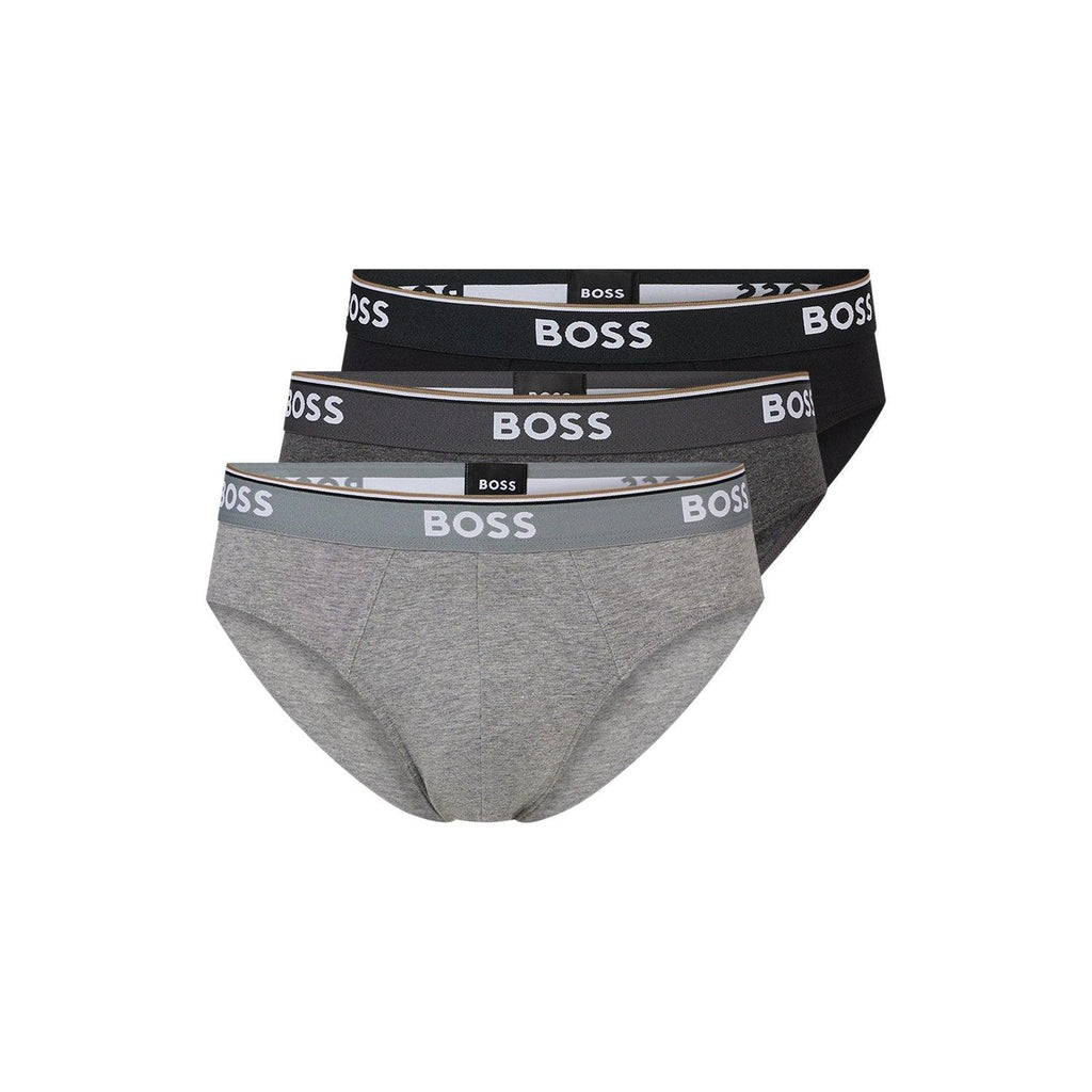 BOSS 3 Pack Power Cotton Stretch Briefs - Grey/Black Mix - Utility Bear
