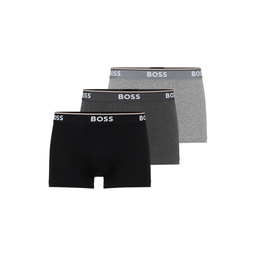 BOSS 3 Pack Power Cotton Stretch Trunks - Grey/Black Mix - Utility Bear