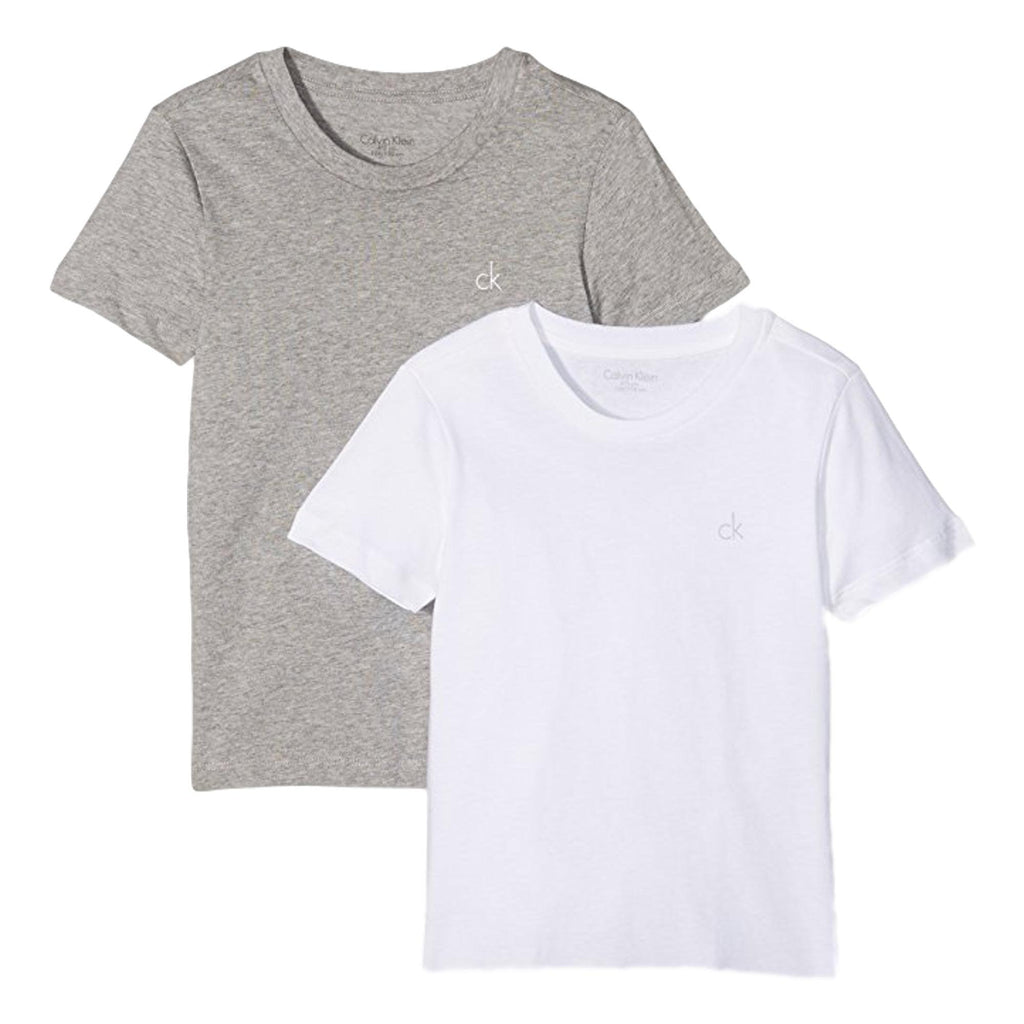 Calvin Klein Boys 2 Pack Modern Cotton Short Sleeve T-Shirt - White/Grey - Utility Bear