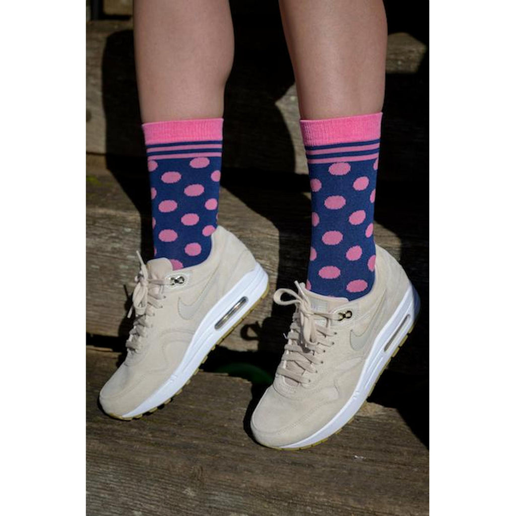 Swole Panda Womens Navy & Pink Polka Dot Bamboo Socks - Utility Bear