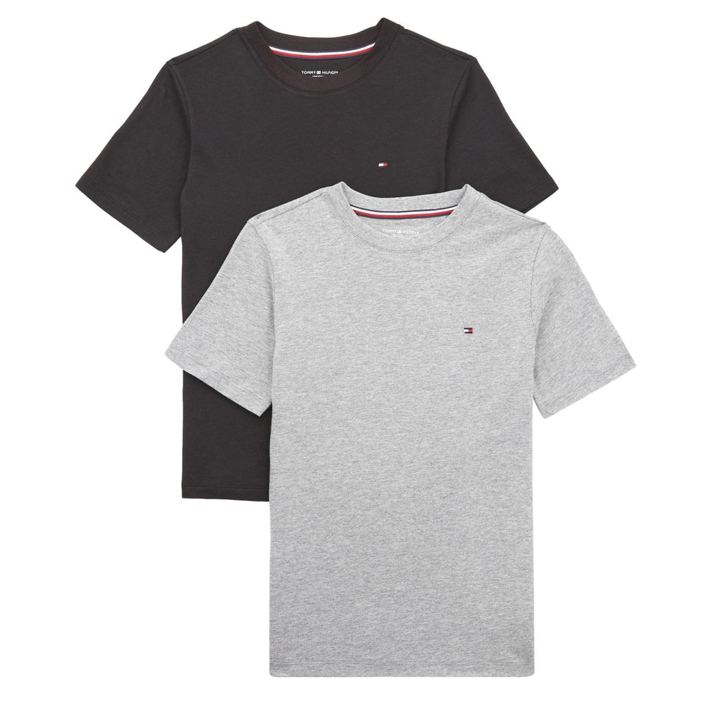 Tommy Hilfiger Boys 2 Pack Organic Cotton Short Sleeve T-Shirts- Medium Grey Heather/Black - Utility Bear
