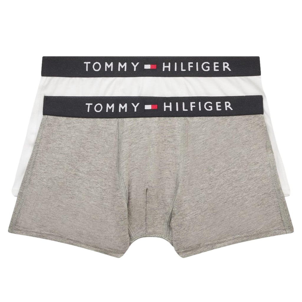 Tommy Hilfiger Boys 2 Pack Original Cotton Trunk -White/Medium Grey - Utility Bear
