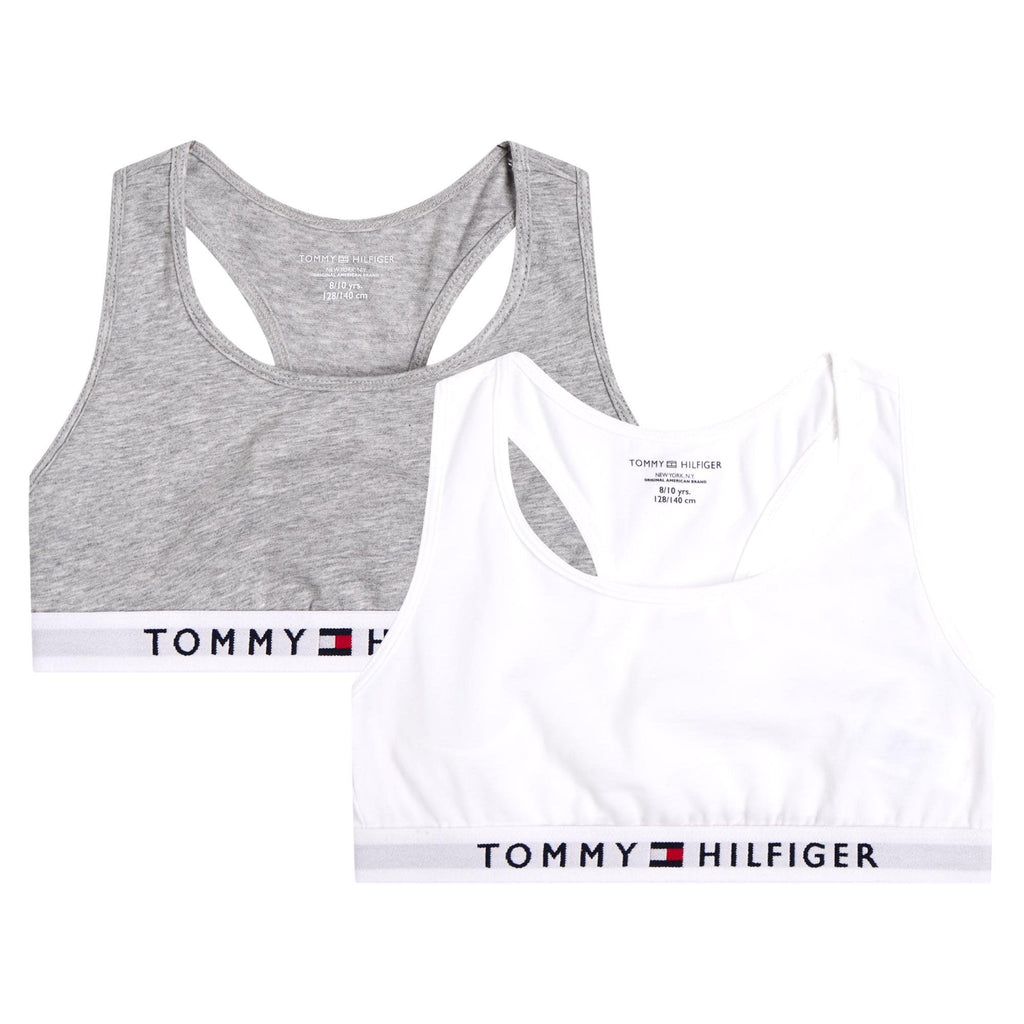 Tommy Hilfiger Girls 2 Pack Racerback Logo Bralette - Mid Grey Heather/White - Utility Bear