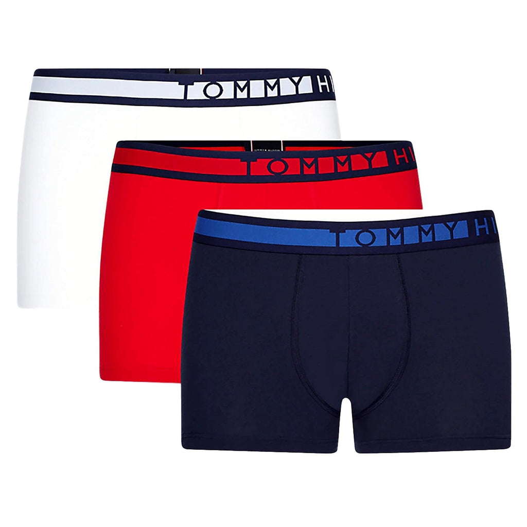 Tommy Hilfiger Logo Cotton Stretch 3 Pack Trunks - Navy/Red/White - Utility Bear