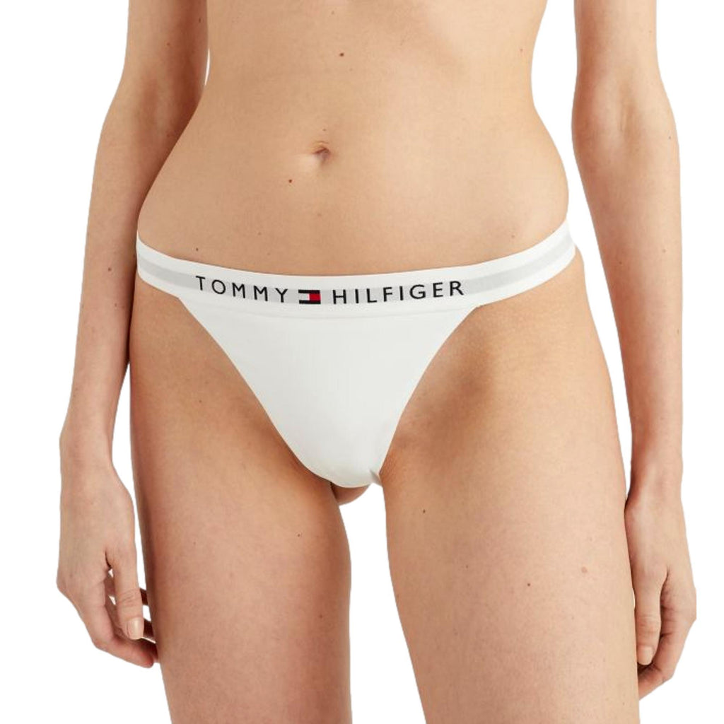 Tommy Hilfiger Signature Waistband Cheeky Bikini Bottoms - Optic White - Utility Bear