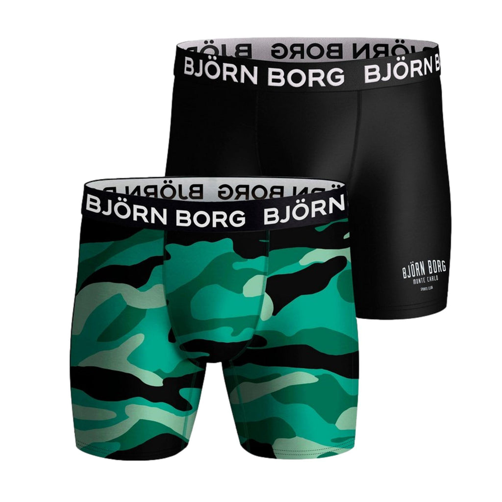 Bjorn Borg Performance Boxer 2 Pack - Green Camo/Black - Utility Bear