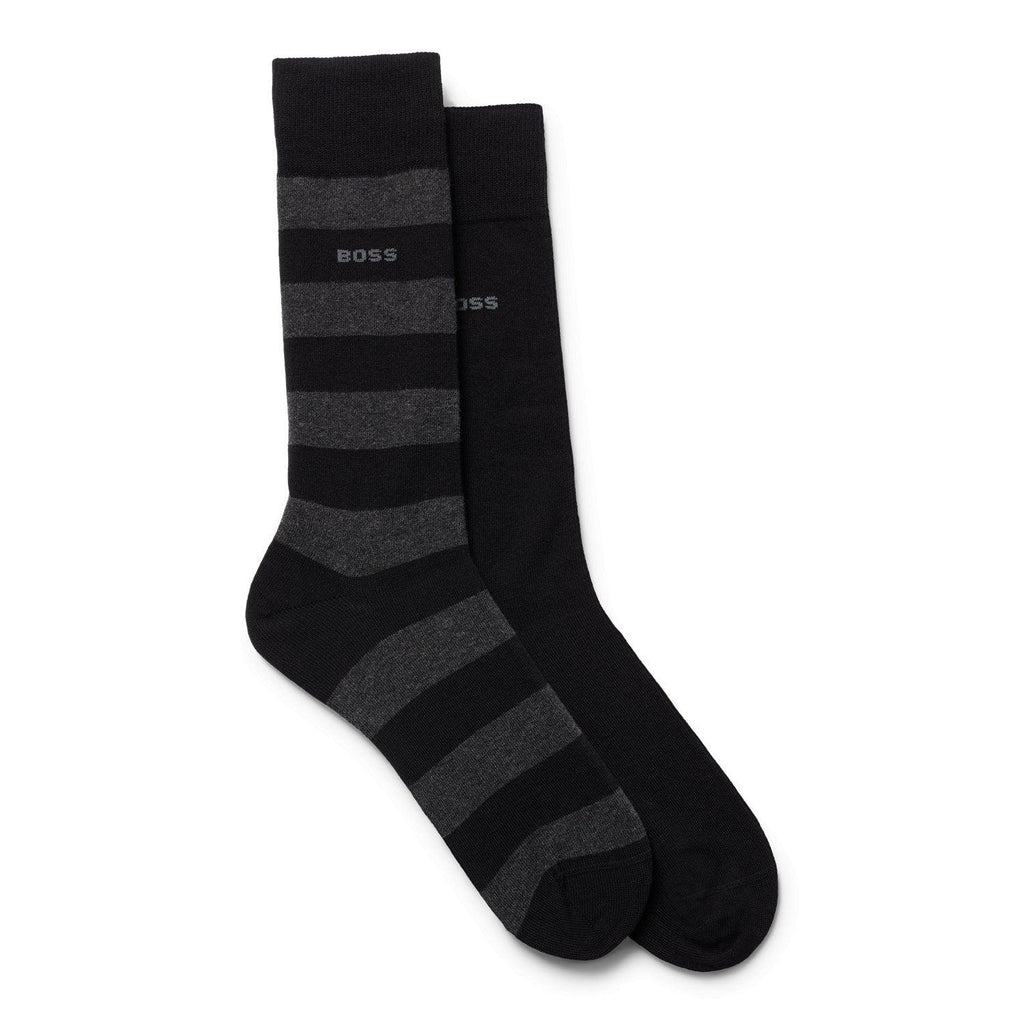 BOSS 2 Pack Quality Cotton Blend Block Stripe Socks - Black - Utility Bear