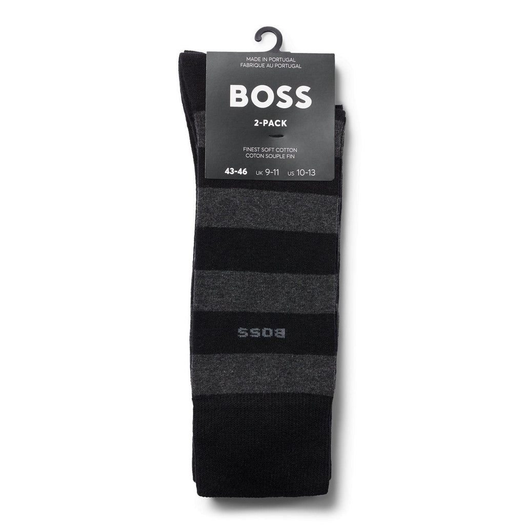 BOSS 2 Pack Quality Cotton Blend Block Stripe Socks - Black - Utility Bear