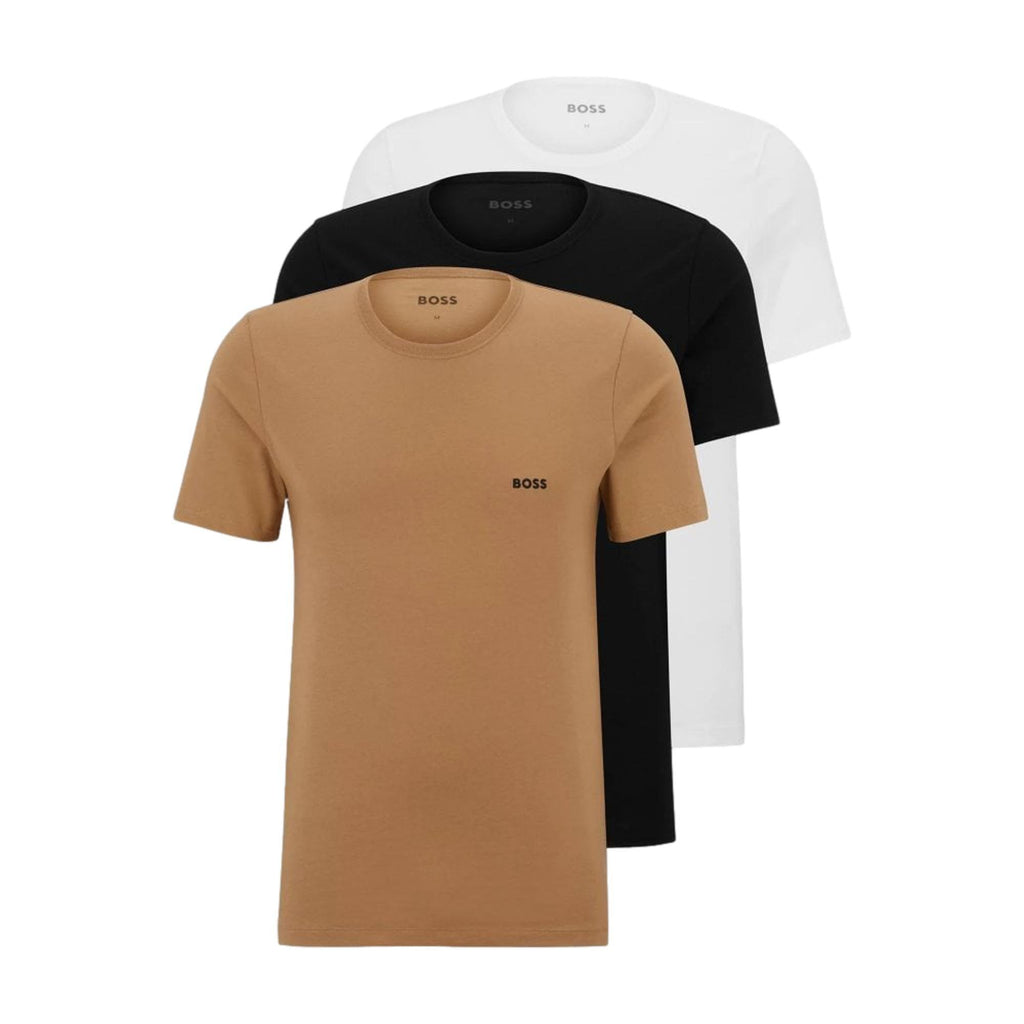 BOSS 3 Pack Classic Logo-Embroidered Cotton T-Shirts - Beige/White/Black - Utility Bear