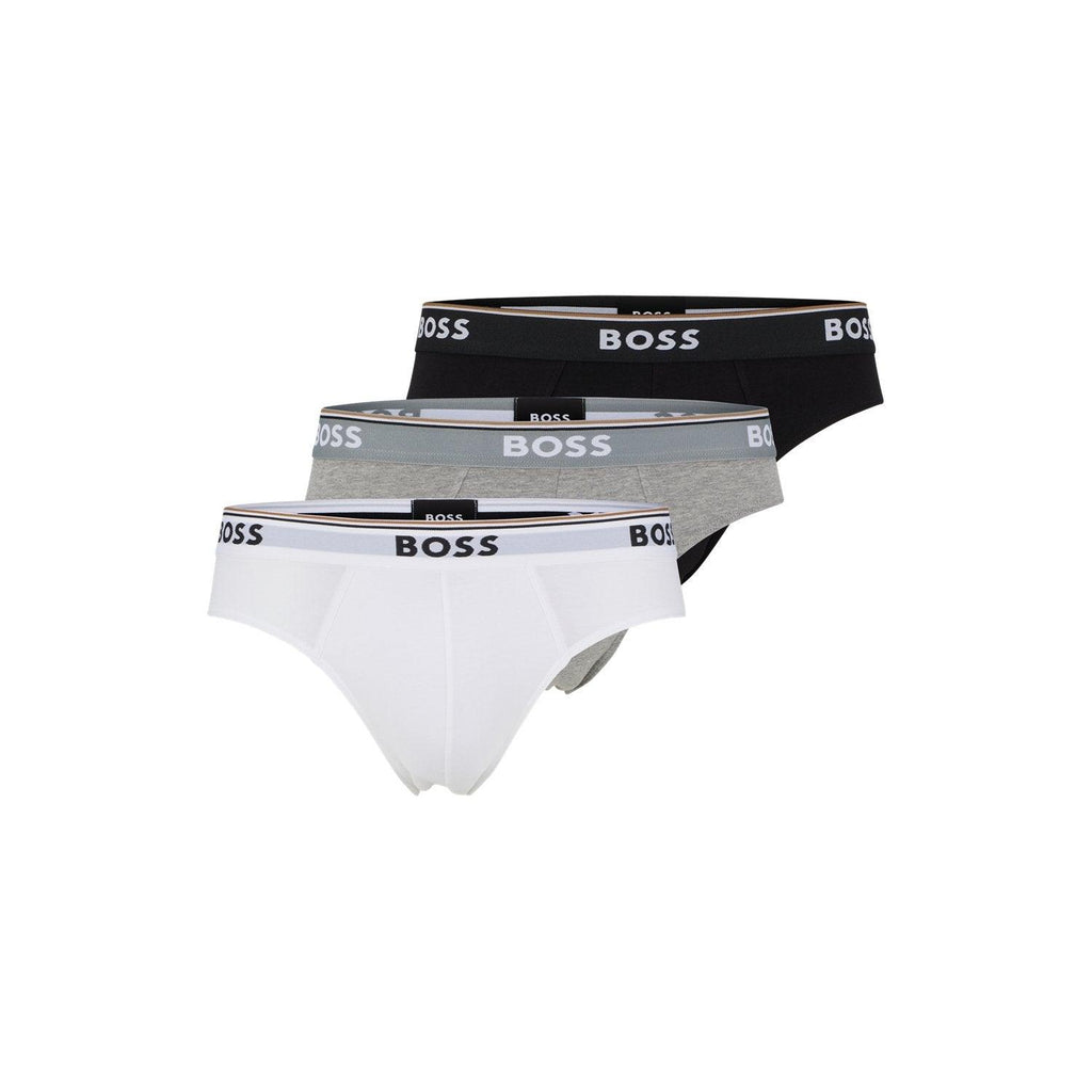 BOSS 3 Pack Power Cotton Stretch Briefs - Black/White/Grey - Utility Bear