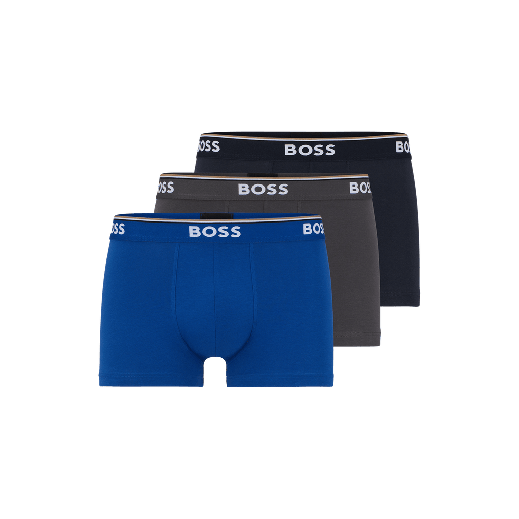 BOSS 3 Pack Power Cotton Stretch Trunks - Blue/Navy/Grey - Utility Bear