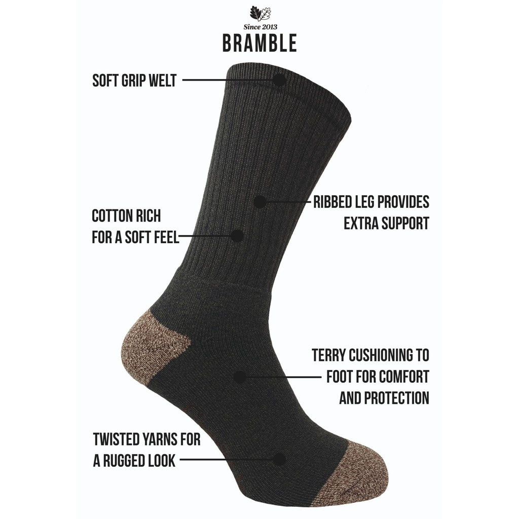 Bramble Mens All Terrain Socks 3 Pack - Khaki Mix - Utility Bear