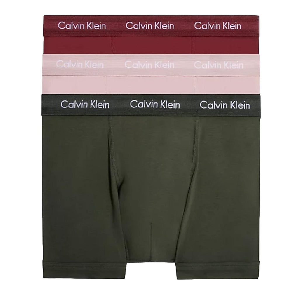 Calvin Klein 3 Pack Cotton Stretch Trunks - Woodrose/Field Olive/Deep Rouge - Utility Bear