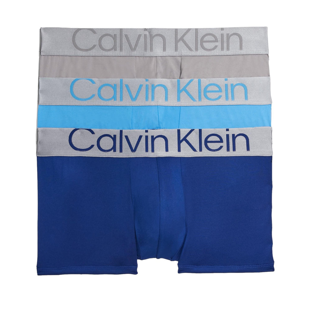 Calvin Klein 3 Pack Reconsidered Steel Microfiber Low Rise Trunks - Mid Blue/Signature Blue/Clay Gry - Utility Bear