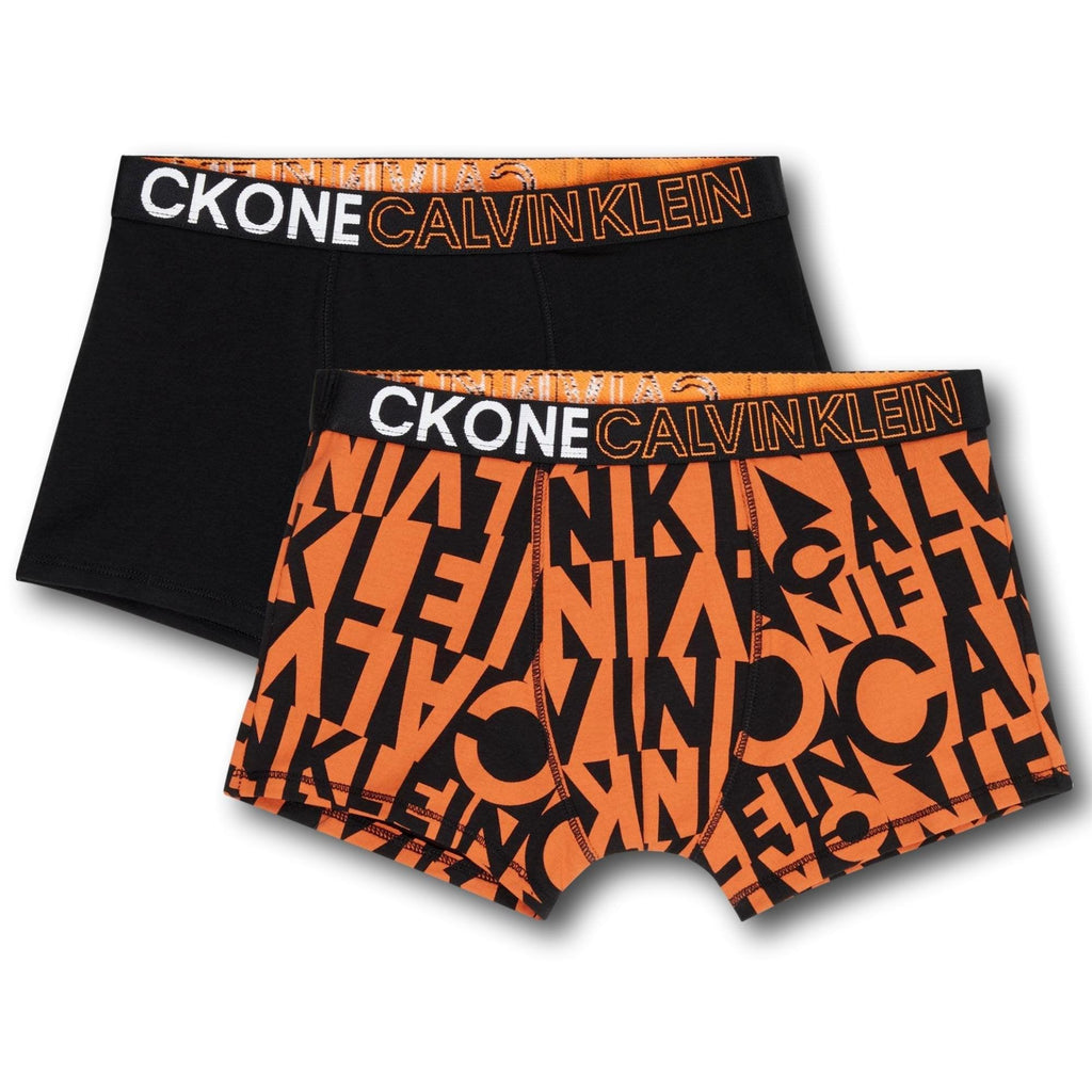 Calvin Klein Boys 2 Pack Ck One Trunks - Broken Strip Orange/Black - Utility Bear