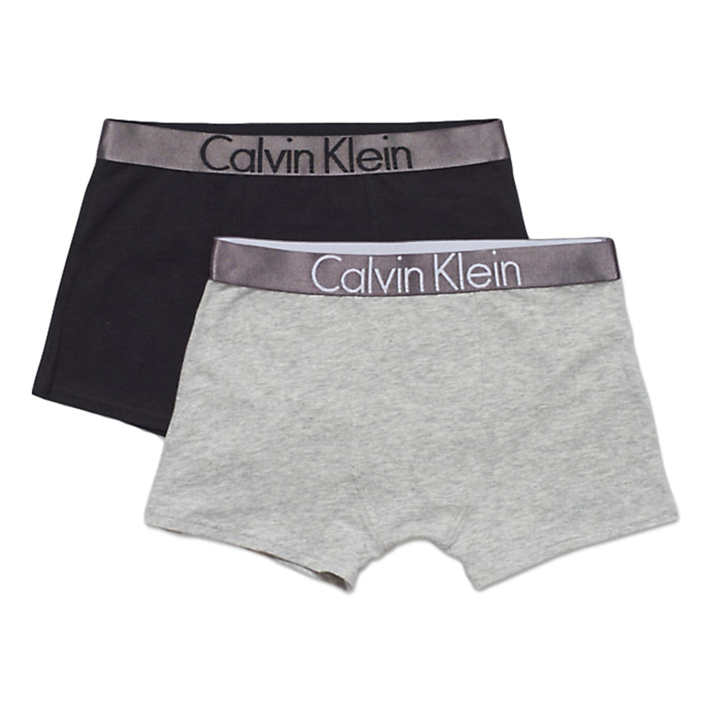 Calvin Klein Boys 2 Pack Customized Stretch Boxer Trunks - Black/Grey - Utility Bear