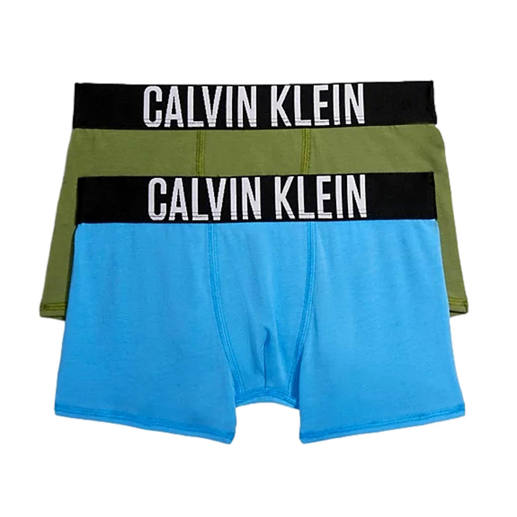 Calvin Klein Boys 2 Pack Intense Power Trunks - BlueCrush/CalypsOlive - Utility Bear