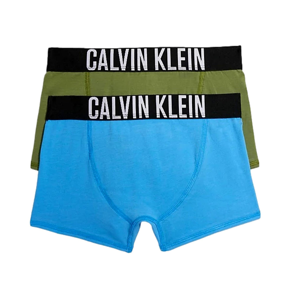 Calvin Klein Boys 2 Pack Intense Power Trunks - BlueCrush/CalypsOlive - Utility Bear