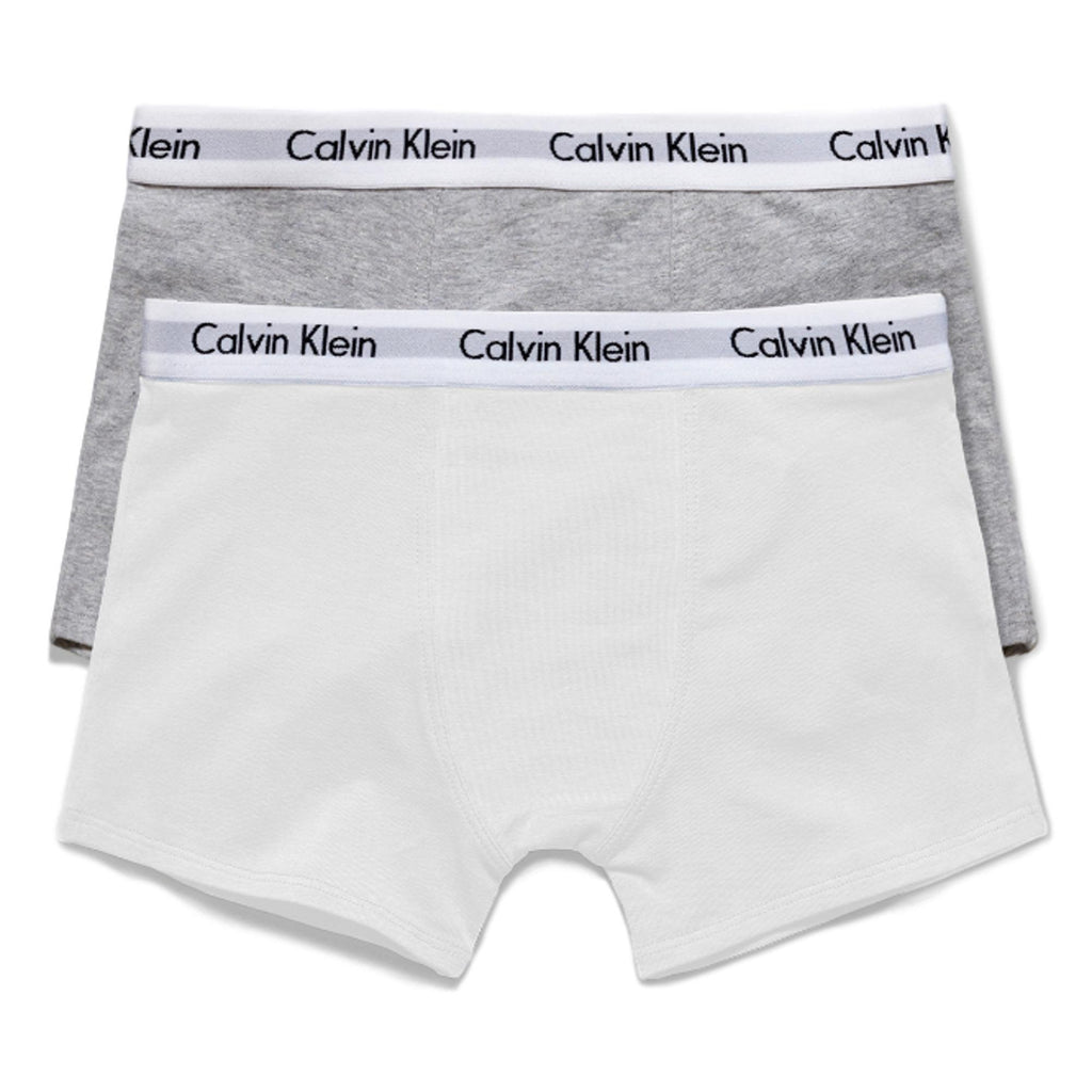 Calvin Klein Boys 2 Pack Modern Cotton Boxer Trunks - White/Grey Heather - Utility Bear