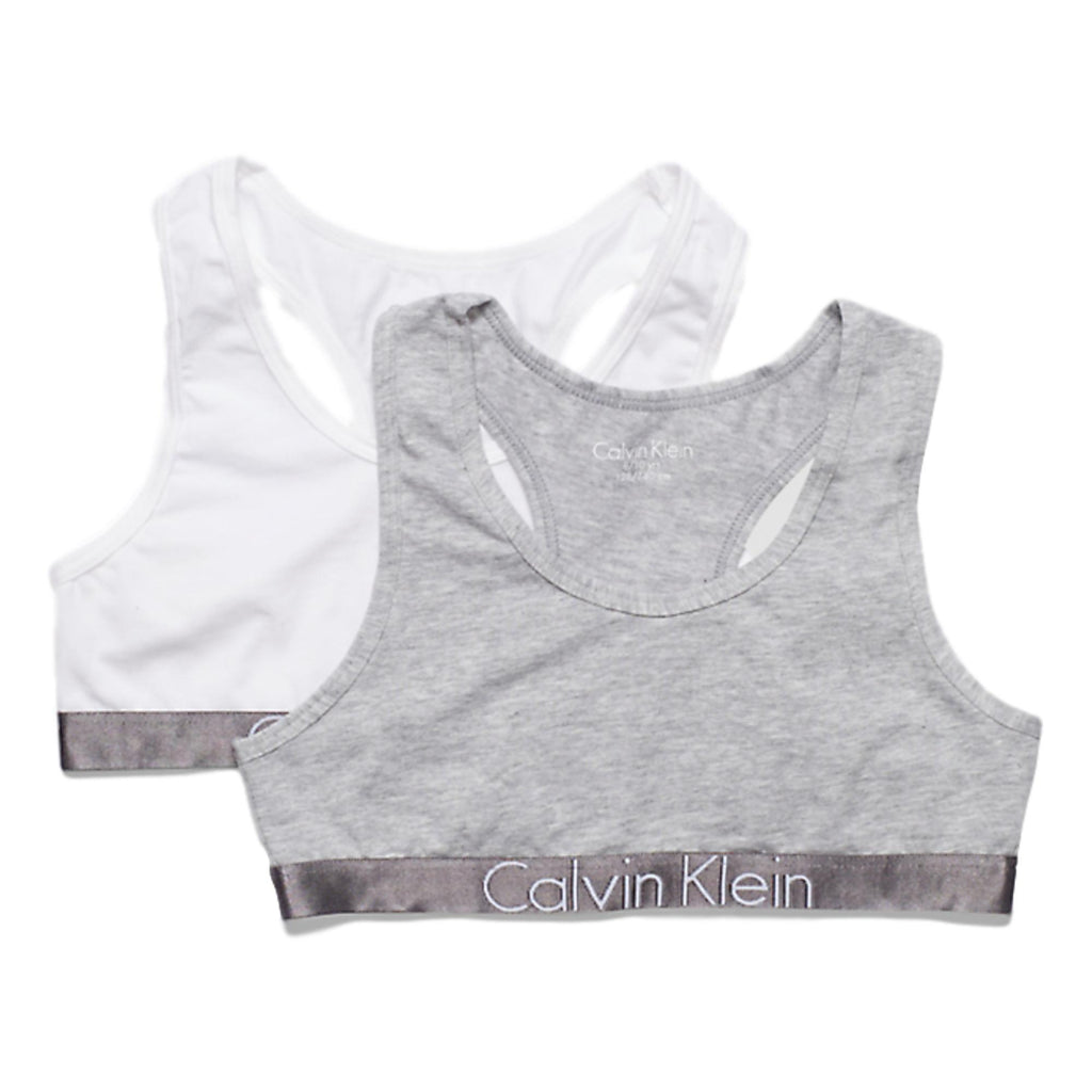 Calvin Klein Girls 2 Pack Customized Stretch Bralette - White/Grey - Utility Bear