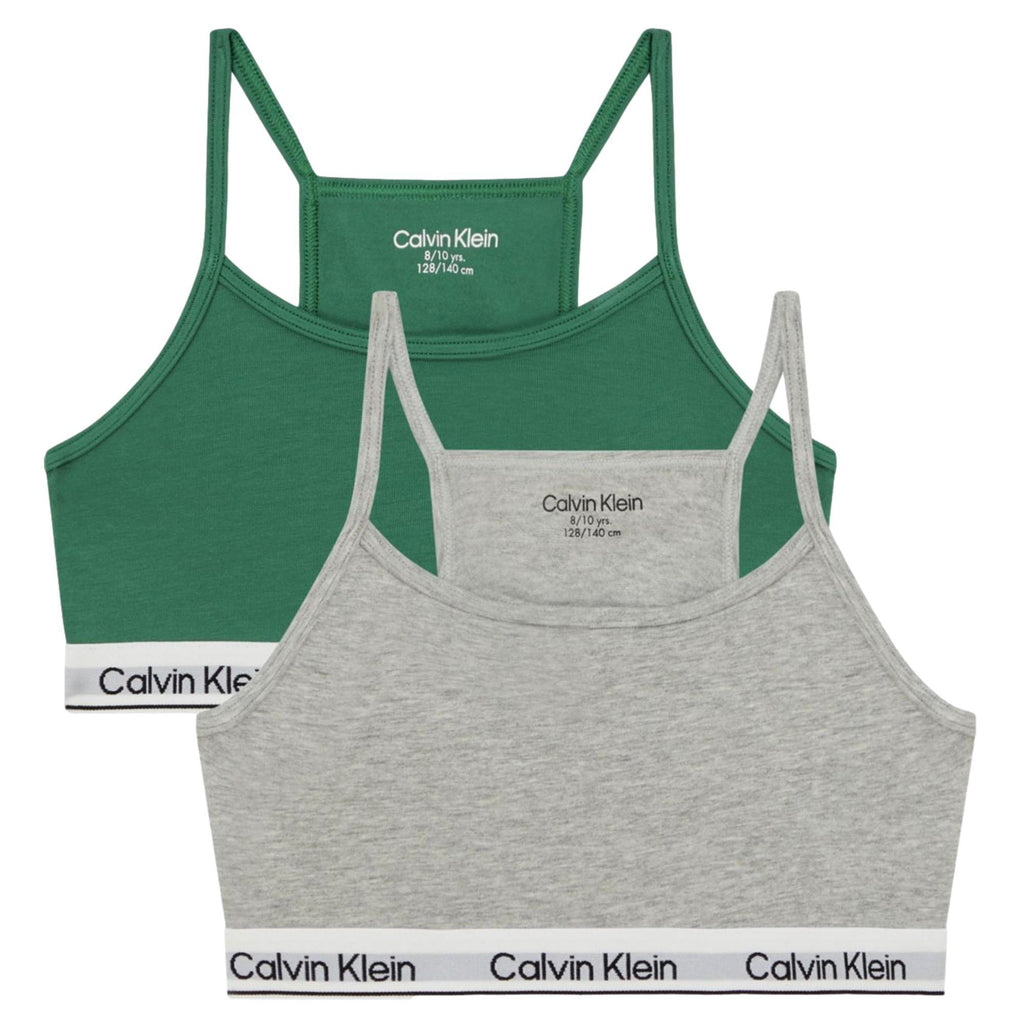 Calvin Klein Girls 2 Pack Modern Cotton Bralette - FoliageGreen/GreyHeather - Utility Bear