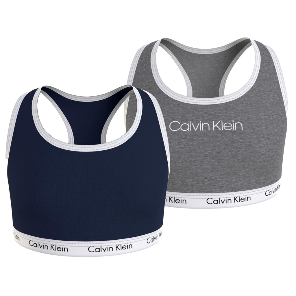 Calvin Klein Girls 2 Pack Modern Cotton Sporty Bralette - Navy Iris/Grey Heather - Utility Bear