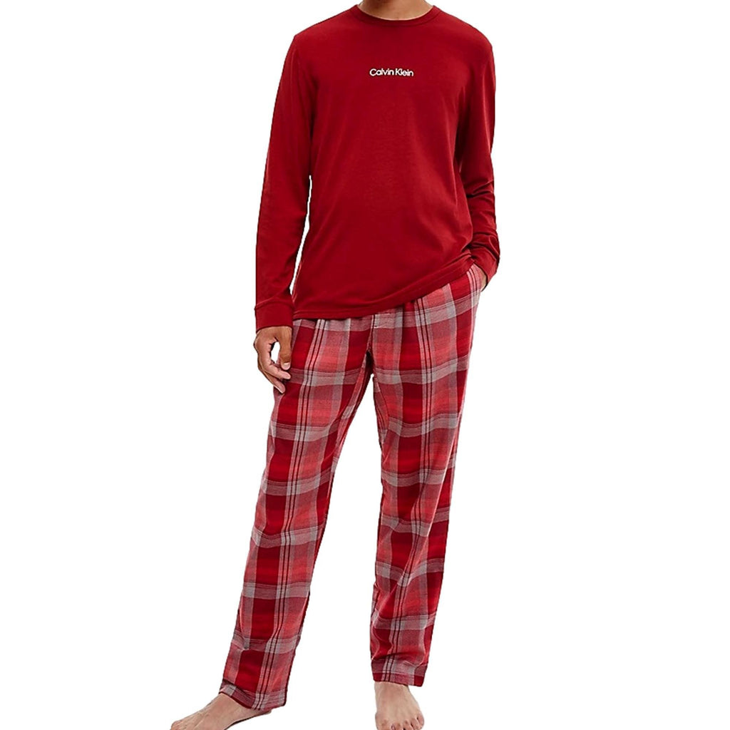 Calvin Klein Mens Modern Structure Woven Bottoms Pyjama Set - Red Carpet/Plaid - Utility Bear