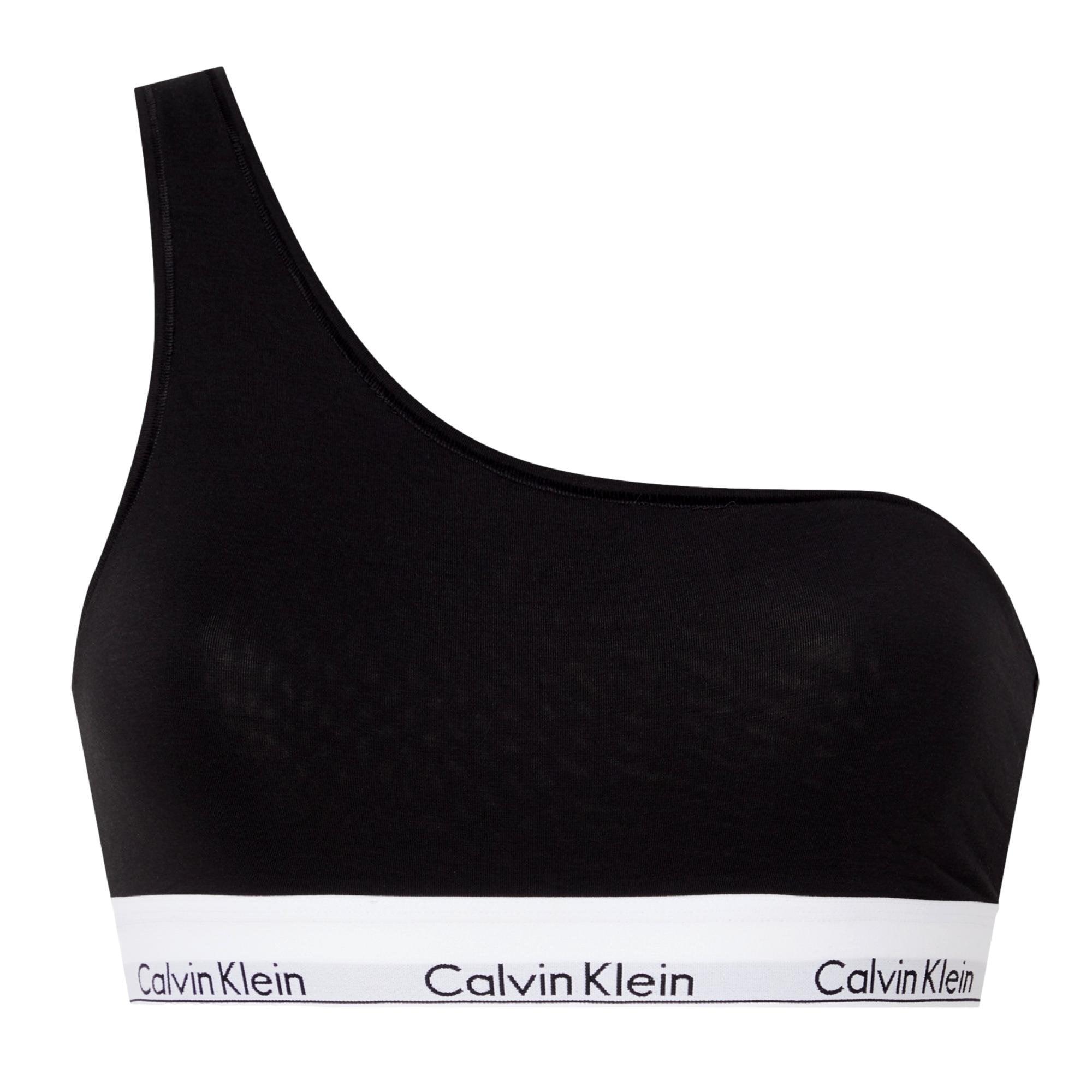 Calvin Klein Modern Cotton One Shoulder Bralette in Black