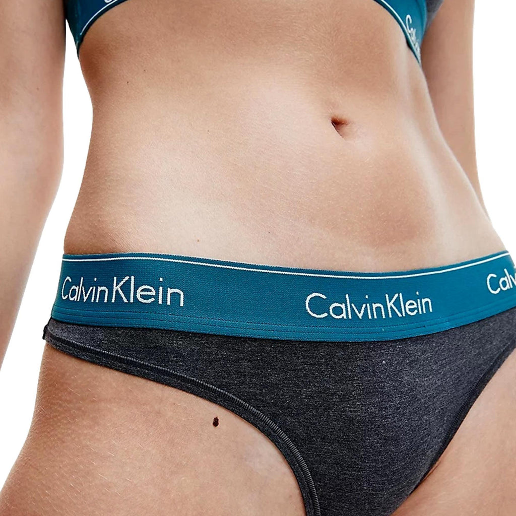 Calvin Klein Modern Cotton Thong - Charcoal Heather/Topaz Gemstone - Utility Bear