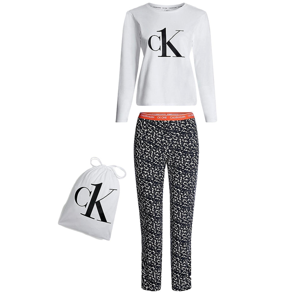 Calvin Klein Women'S Ck One Pants Pyjama Set - White/Dist_Animal Print - Utility Bear