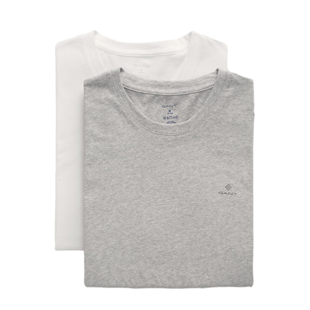Gant 2 Pack Stretch Cotton Crew Neck T-Shirt - Grey/White - Utility Bear