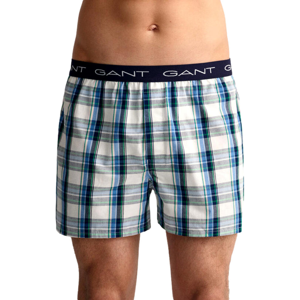 GANT Check And Stripe Woven Boxer Shorts 2 Pack - Day Blue - Utility Bear
