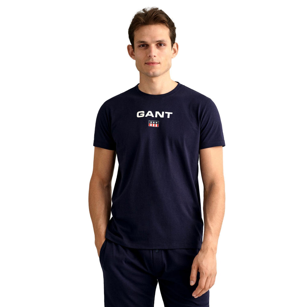 GANT Jersey Crew Neck Logo T-Shirt - Evening Blue - Utility Bear