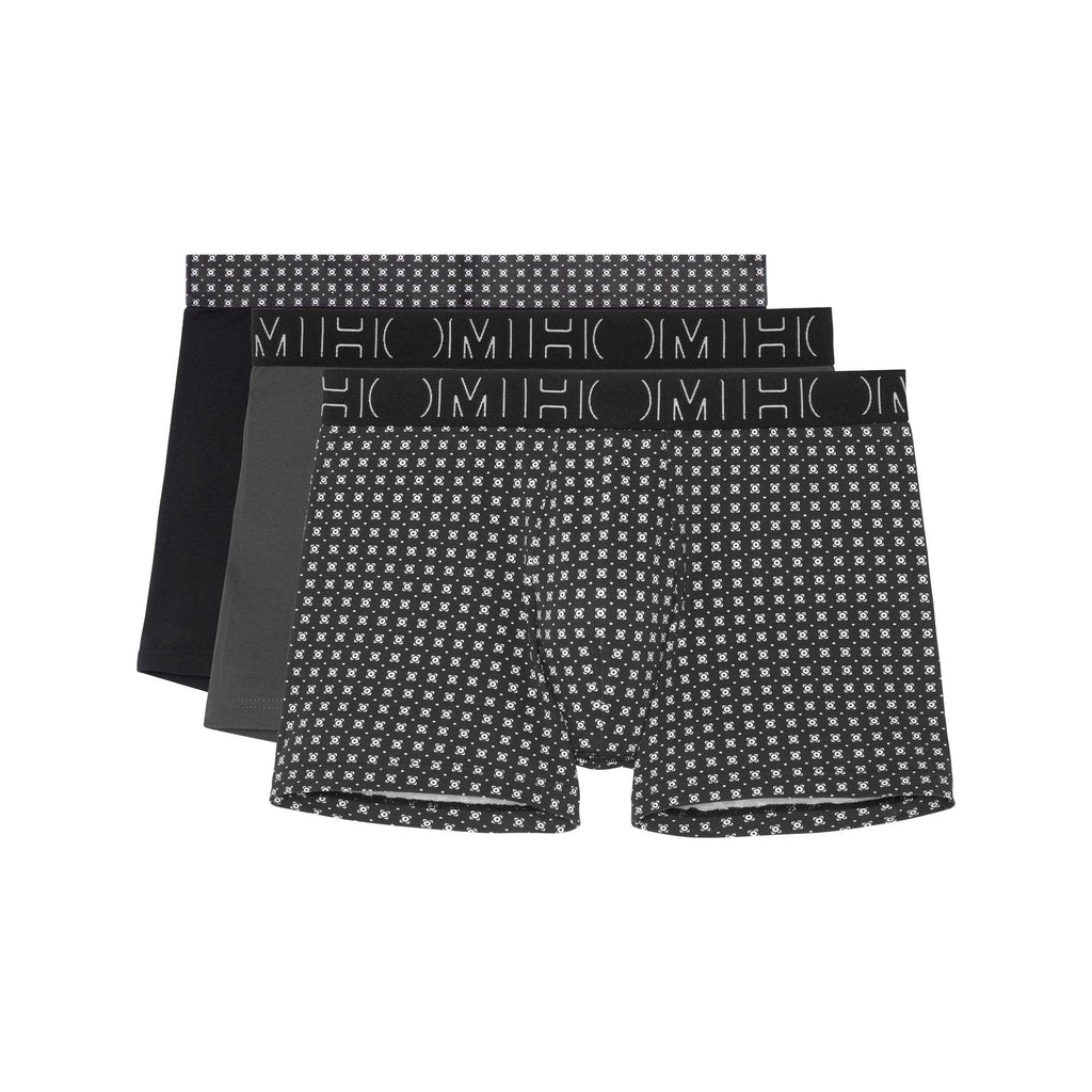 Hom Tommy #2 Long Boxer Briefs 3 Pack - Black/Black And White/Black Pattern Waist Band - Utility Bear