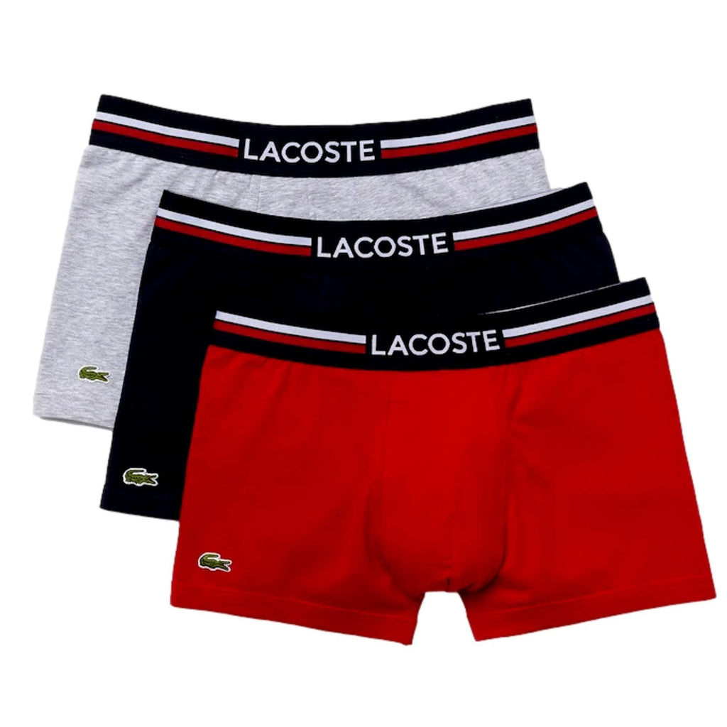 Lacoste 3 Pack Iconic Cotton Stretch Trunks - Navy Blue/Grey/Red - Utility Bear