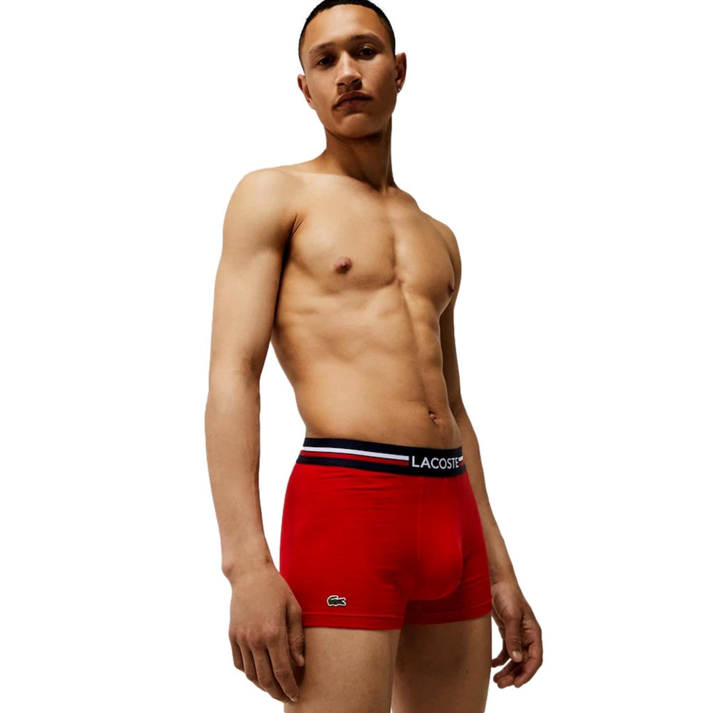Lacoste 3 Pack Iconic Cotton Stretch Trunks - Navy Blue/Grey/Red - Utility Bear