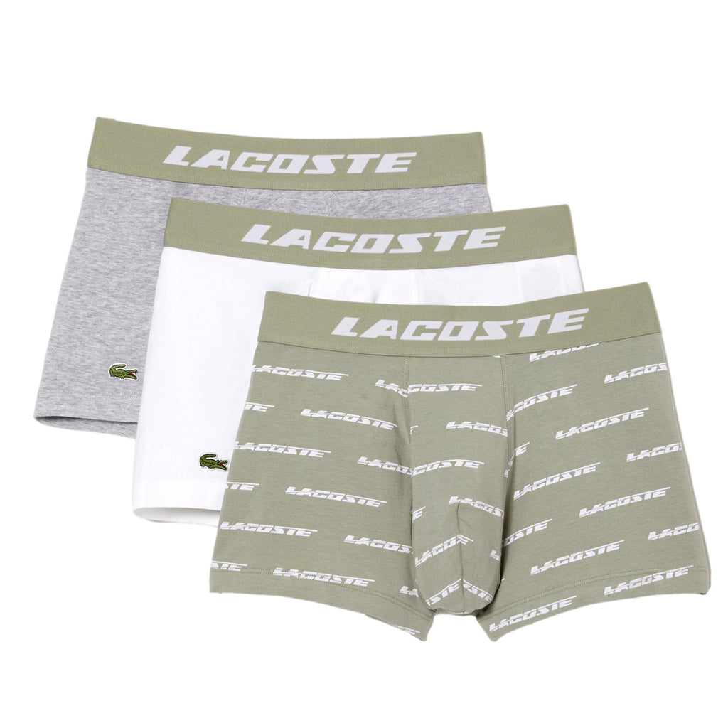Lacoste Casual Cotton Stretch Trunks 3 Pack - Lychen Khaki/Silver Chine - Utility Bear