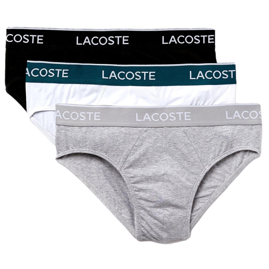 Lacoste Cotton Stretch 3 Pack Casual Briefs - Black/White/Grey - Utility Bear