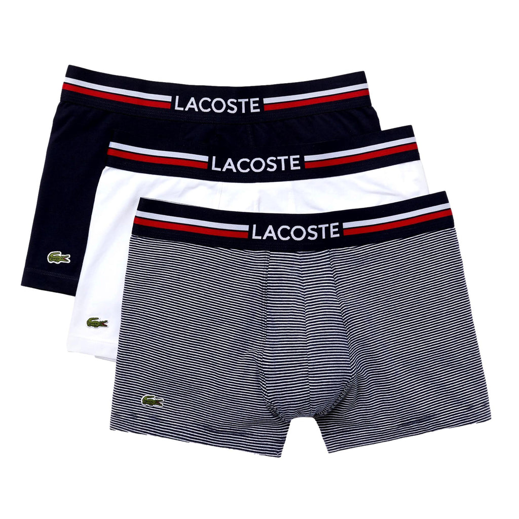 Lacoste Iconic Cotton Stretch Trunks 3 Pack - Navy Blue/Stripe/White - Utility Bear
