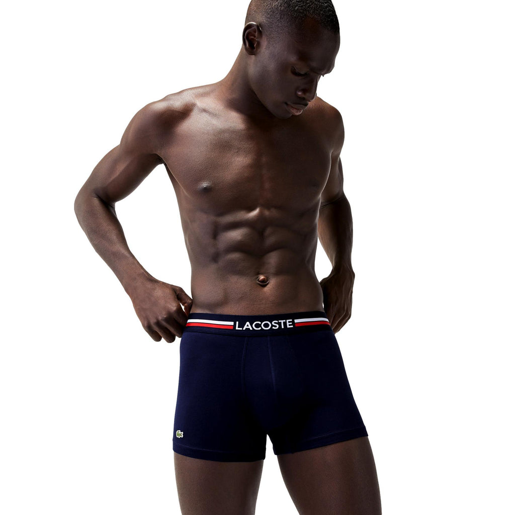 Lacoste Iconic Cotton Stretch Trunks 3 Pack - Navy Blue/Stripe/White - Utility Bear