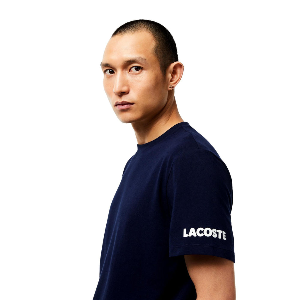 Lacoste Mens Cotton Jersey Contrast Print Lounge T-Shirt - Navy Blue - Utility Bear