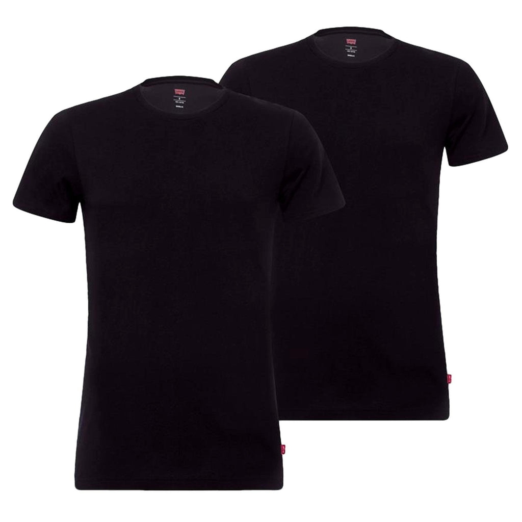 Levi'S Mens Solid Stretch Cotton Crew 2 Pack T-Shirts - Jet Black - Utility Bear