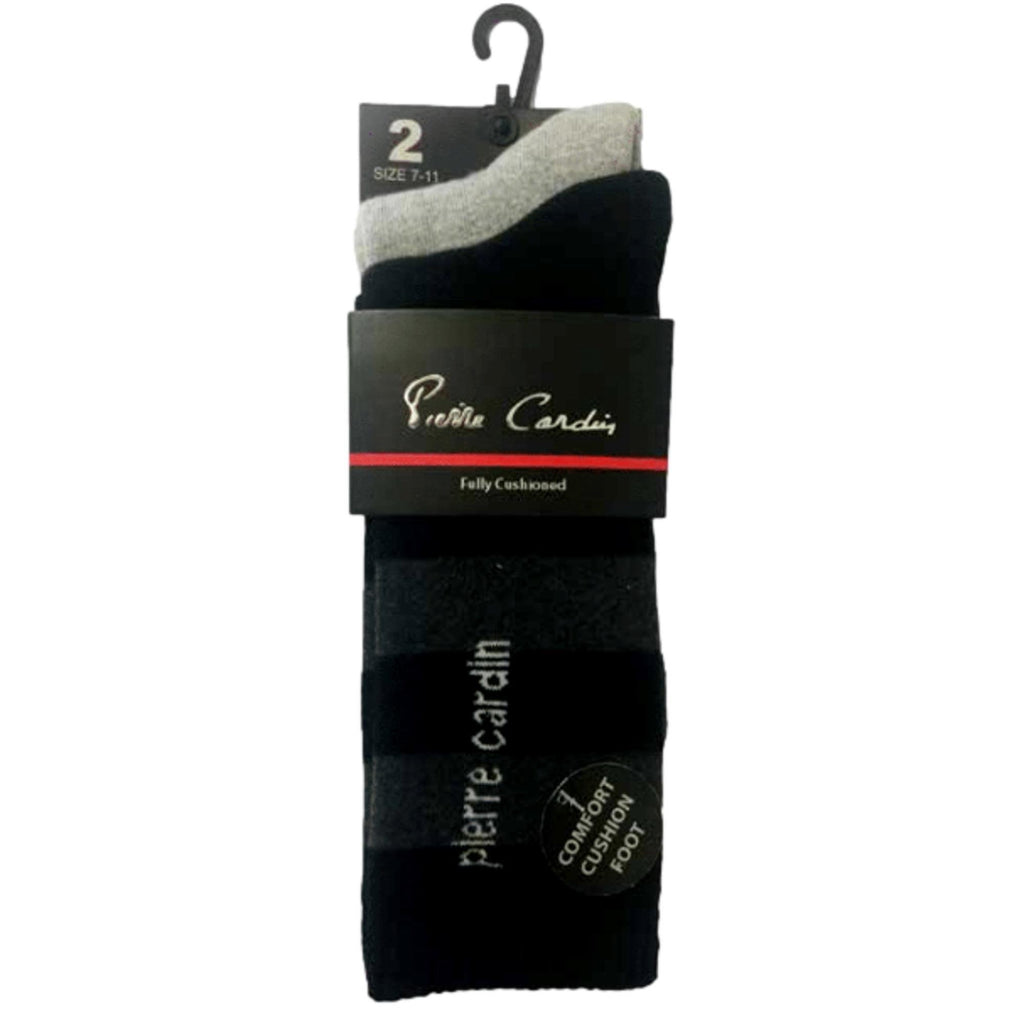 Pierre Cardin 2Pk Men'S Cushion Comfort Stripe Design Socks- Black/Grey - Utility Bear