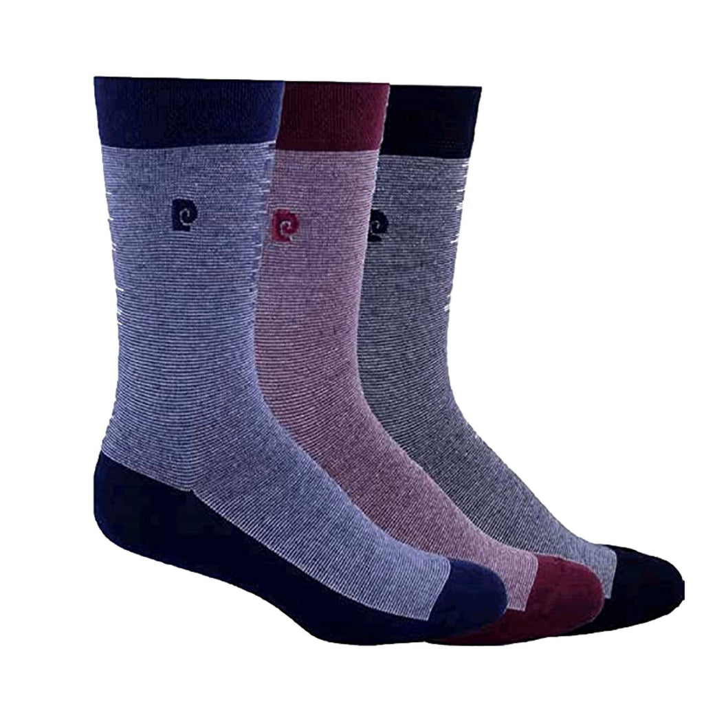 Pierre Cardin 3Pk Men'S Cotton Blend Feeder Stripe Socks - Navy/Burgundy/Black - Utility Bear