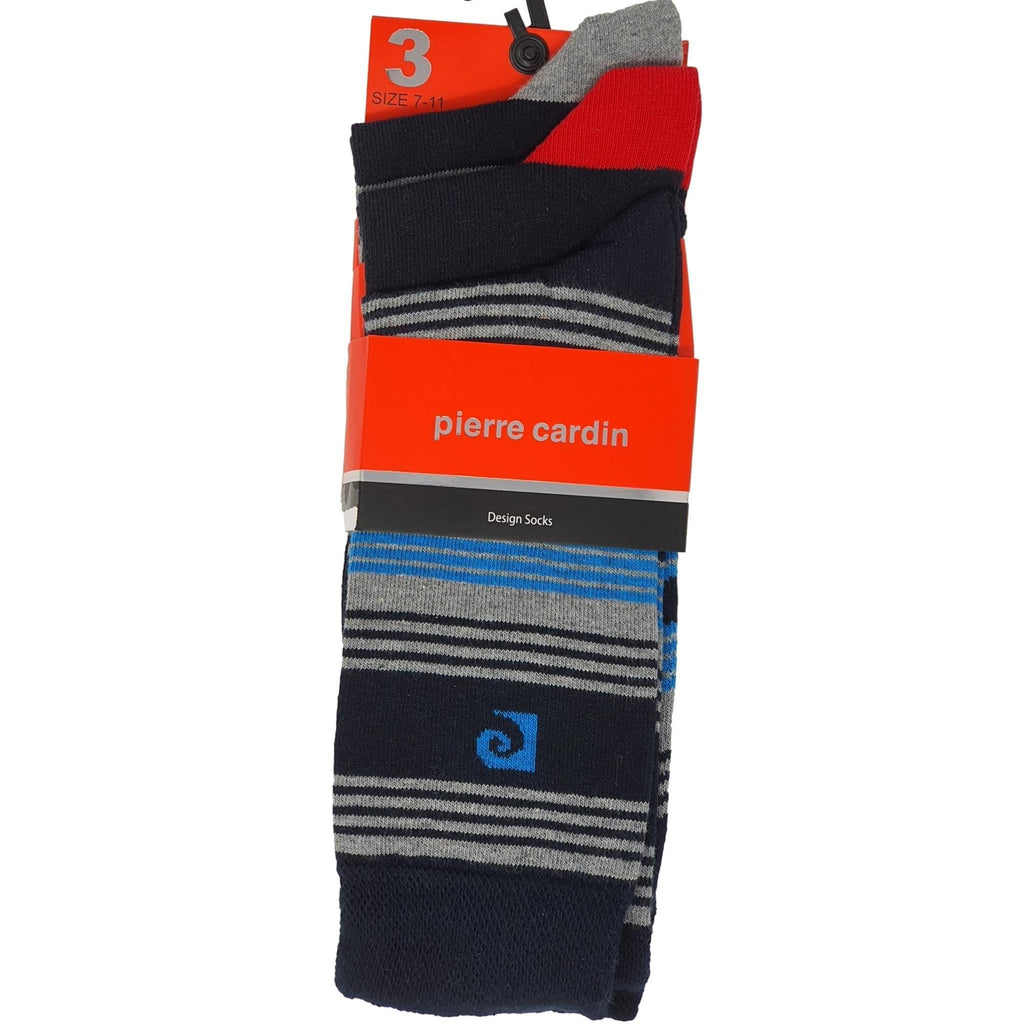 Pierre Cardin 3Pk Men'S Cotton Blend Stripe Design Socks - Navy - Utility Bear