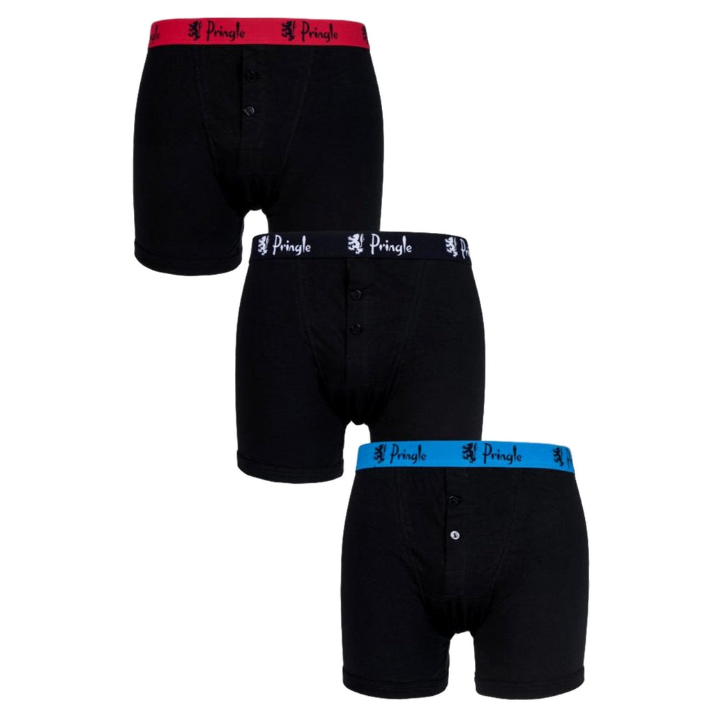 Pringle William Boxer Trunks 3 Pack Black With Contrast Waist Band - Utility Bear