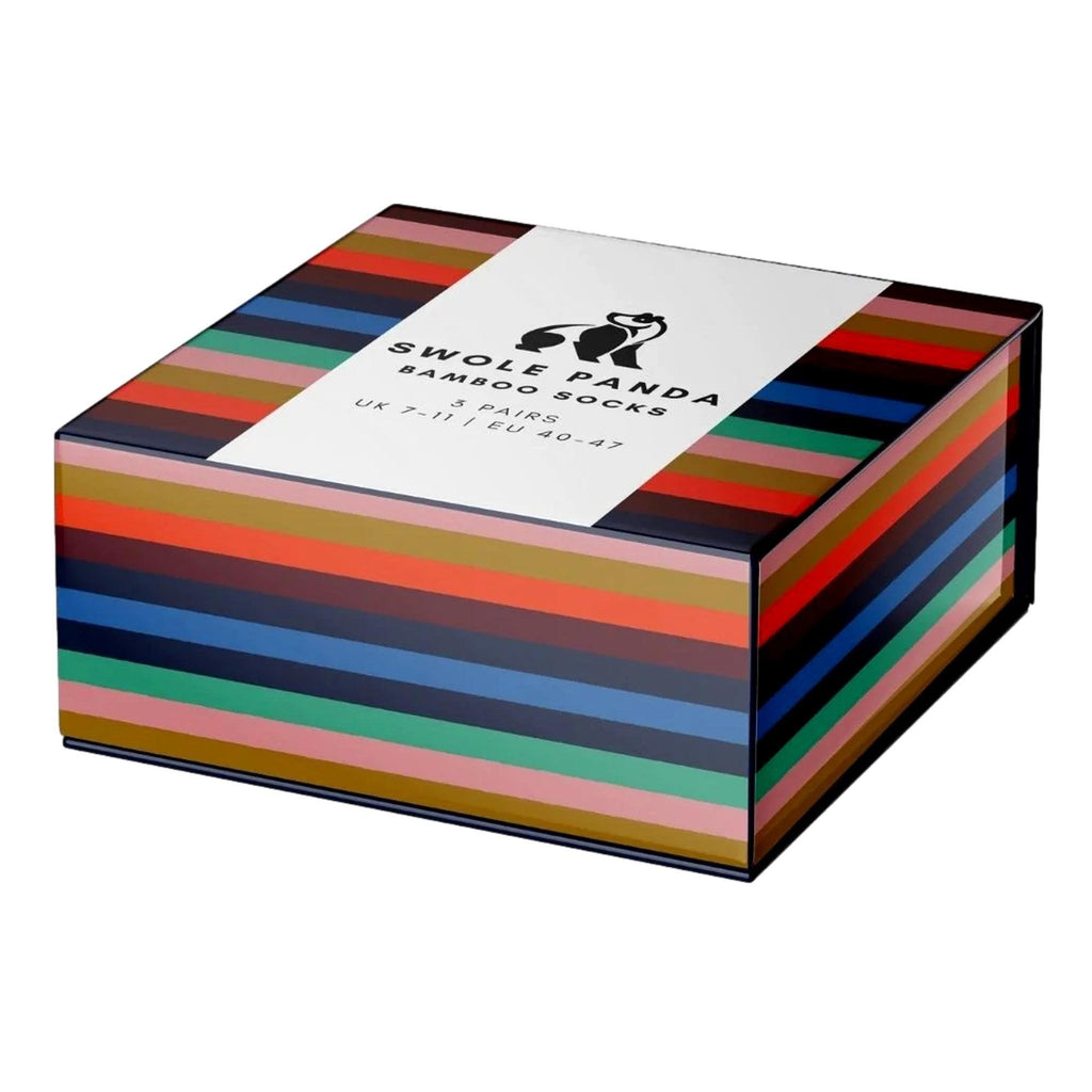 Swole Panda Multi Stripe Bamboo Sock Premium Gift Box - 3 Pairs - Utility Bear
