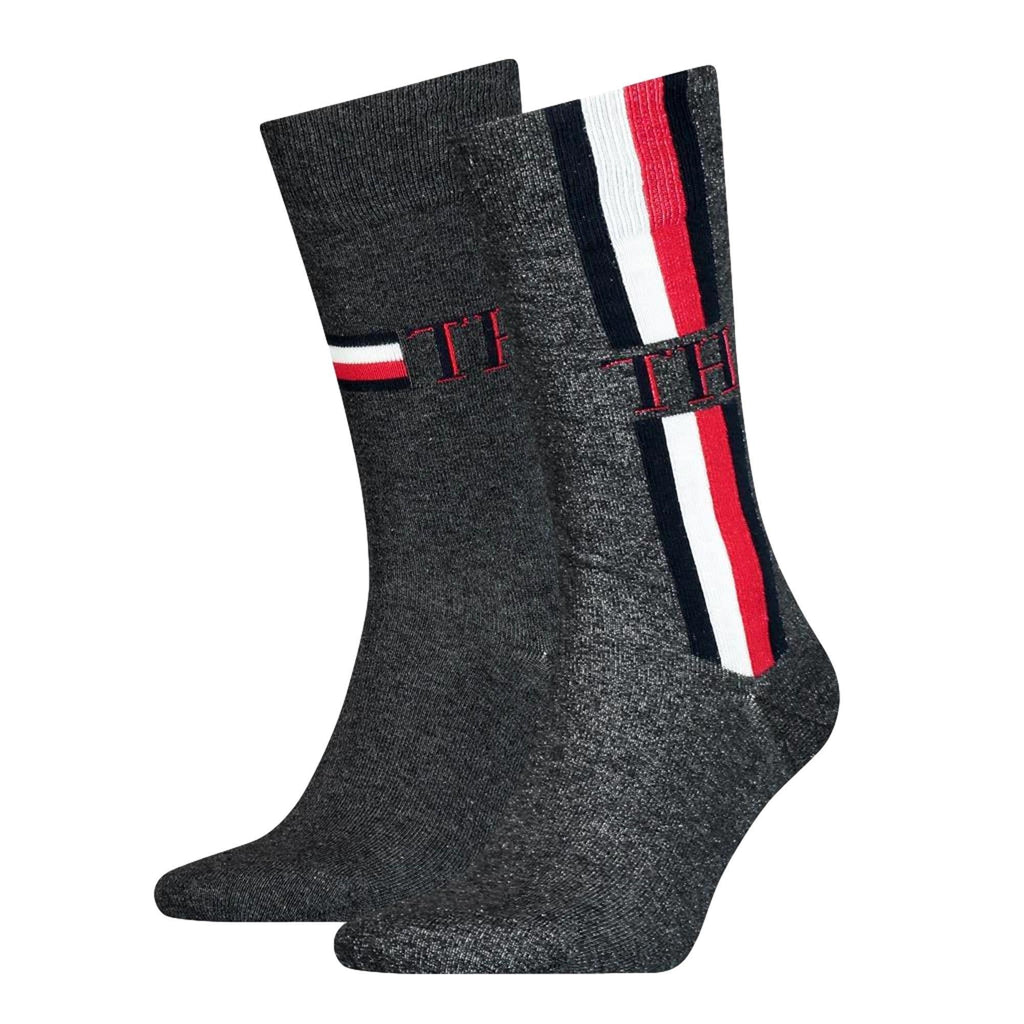 Tommy Hilfiger 2 Pack Iconic Stripe Socks - Middle Grey Melange - Utility Bear