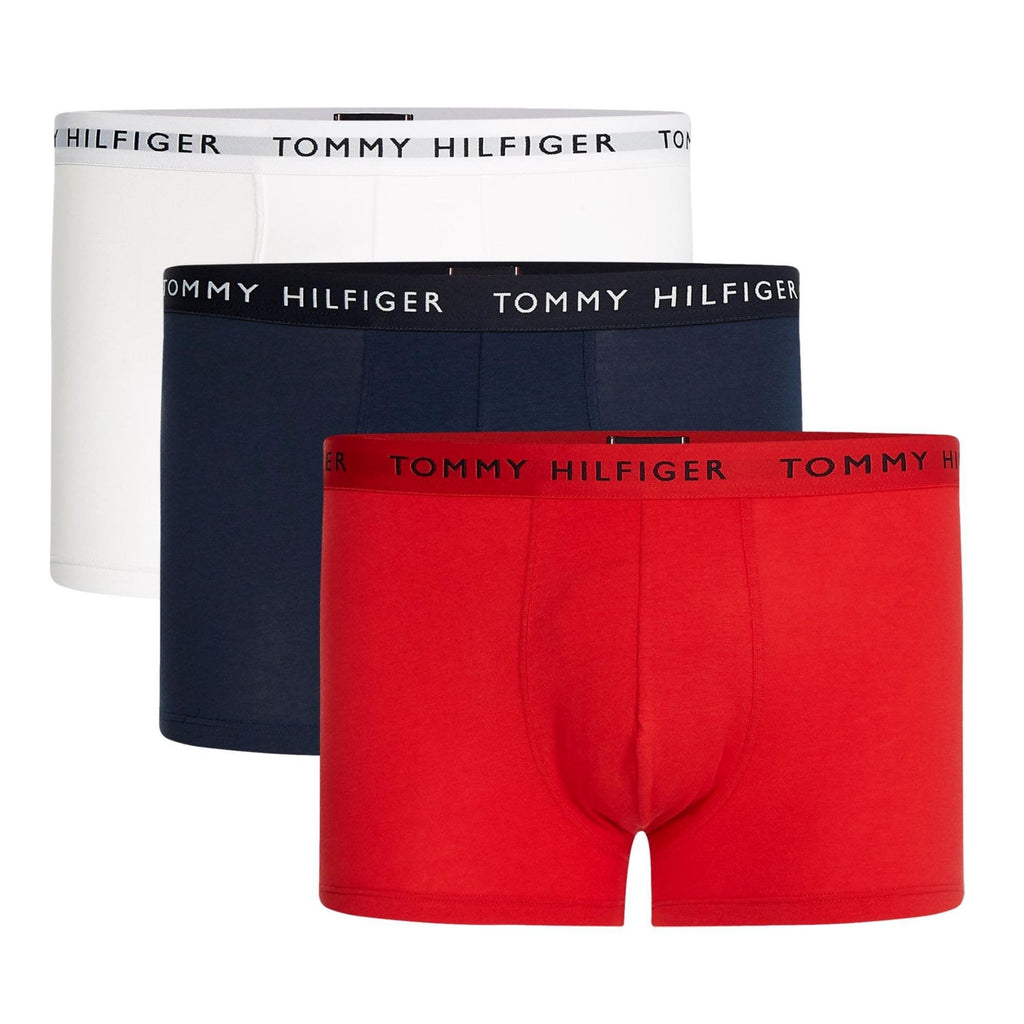 Tommy Hilfiger 3 Pack Essential Logo Waistband Trunks - White/Desert Sky/Primary Red - Utility Bear